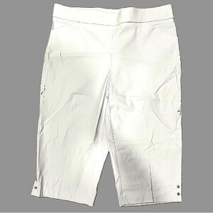 NWT Counterparts White Luxe Stretch Capris Split Hem Rhinestones Size Large